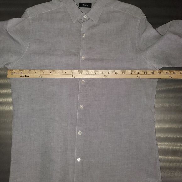 Theory Men´s Zack Ramiro Linen Cotton Blend Button Gray Long Sleeve Shirt M - Picture 5 of 10